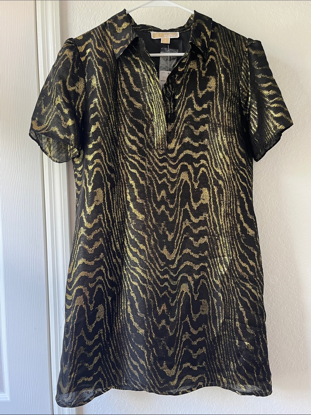 Michael Kors Black Tunic with Gold Wave Pattern